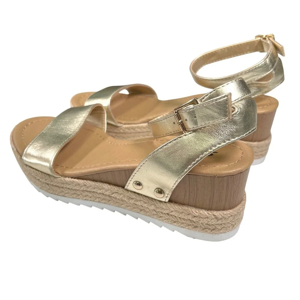 Soda 6 Gold Wedge Sandals Ankle Strap Espadrille Platform Boho Summer Glam